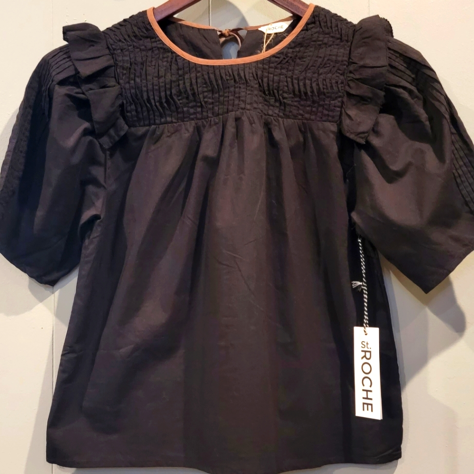 Nwt 100% Organic Cotton S/S Top In Blk W/Brunette By St Roche